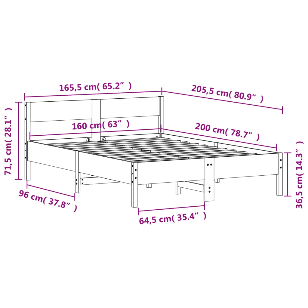 Letto senza Materasso 160x200 cm in Legno Massello di Pino 842742