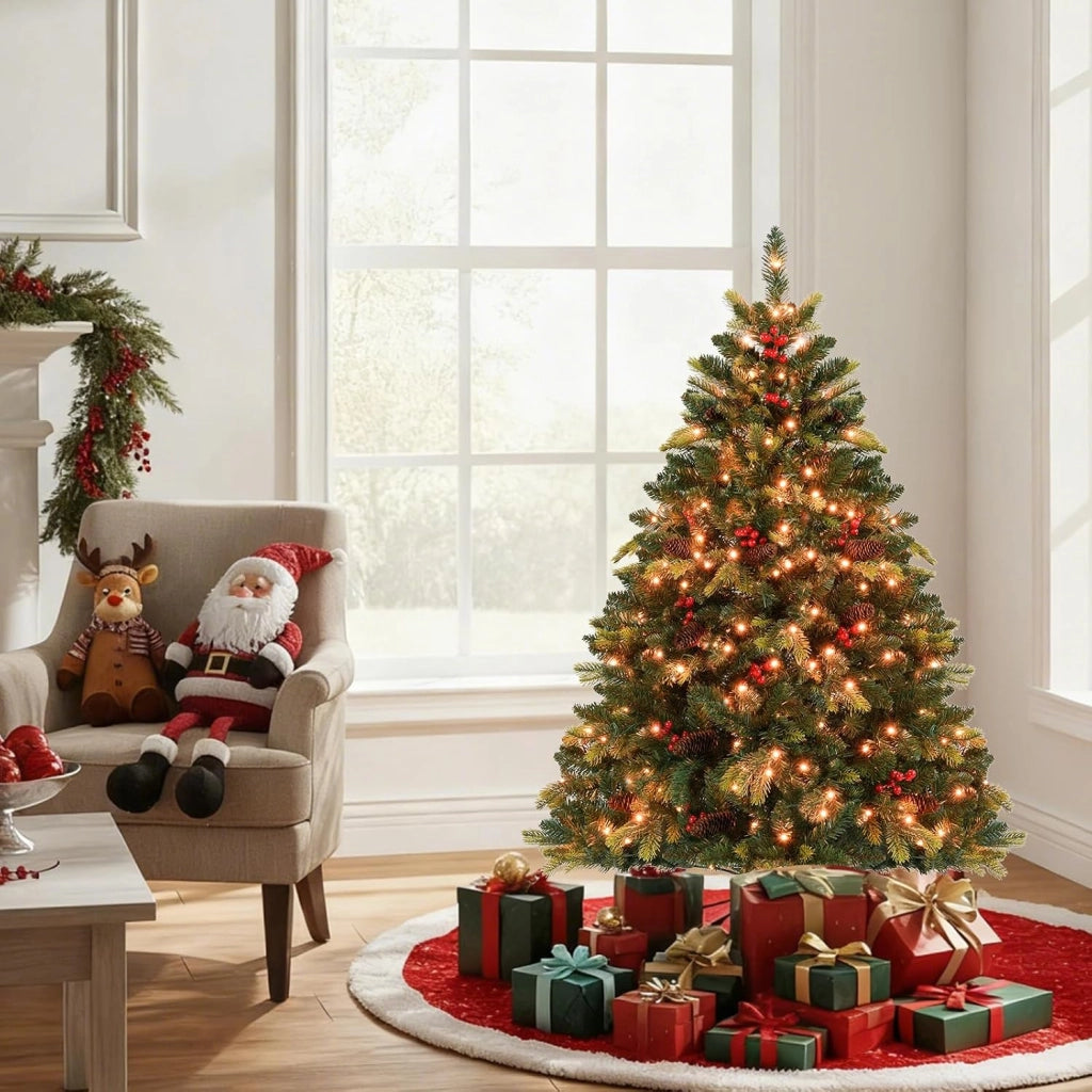 Albero di Natale Artificiale 150 cm, con 250 Luci RGB Multicolori Controllabili tramite APP, 584 Rami in PE & PVC, 23 Pigne e 23 Bacche Rosse e Controllo Remoto (150 cm)