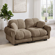 Divano a 2 posti modulare in ciniglia con cuscini trapuntati e schienale ergonomico marrone 190 × 86 × 90 cm