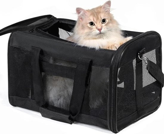 Borsa per Animali da Viaggio Soft Touch e Airline Standaard Compliant Nero - Porta Cane e Gatto per Cani e Gatti - Dimensione Media