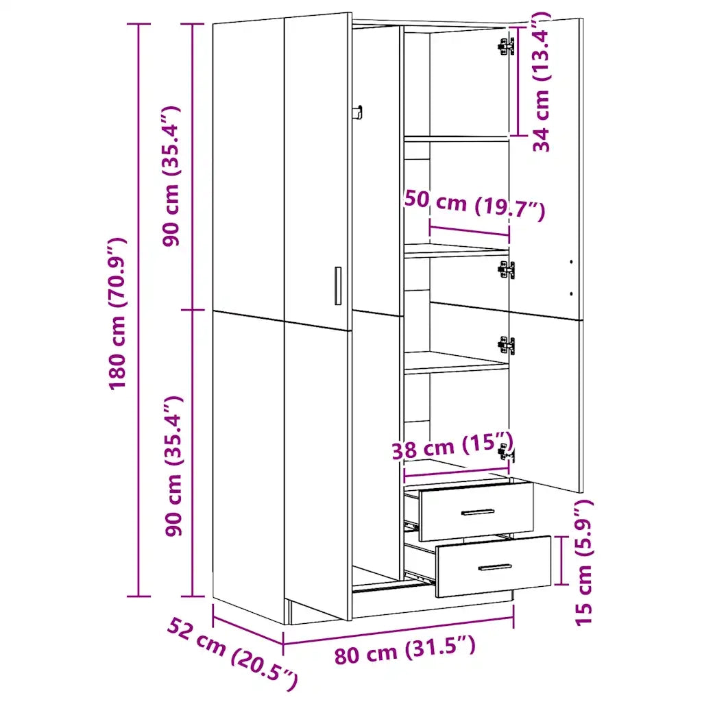 Armadio Grigio Cemento 80x52x180 cm in Legno Multistrato 800643