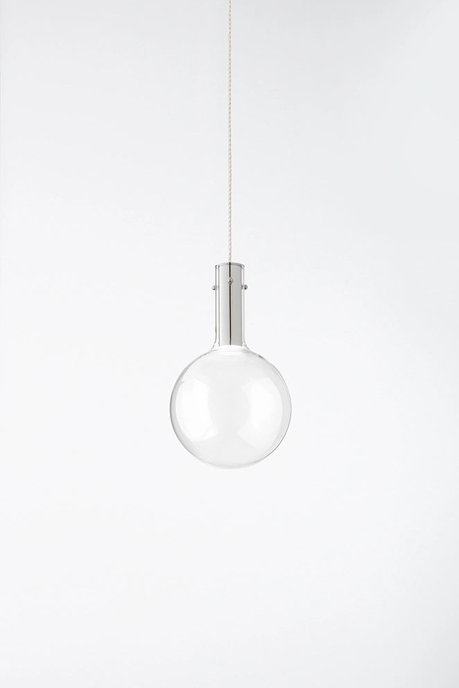 Lampada a Sospensione LED Serie 8310 Vetro Trasparente, Struttura Cromo Lucido, 5W 3000K, Diametro 20 cm, Cavo 200 cm IP20 - Perenz