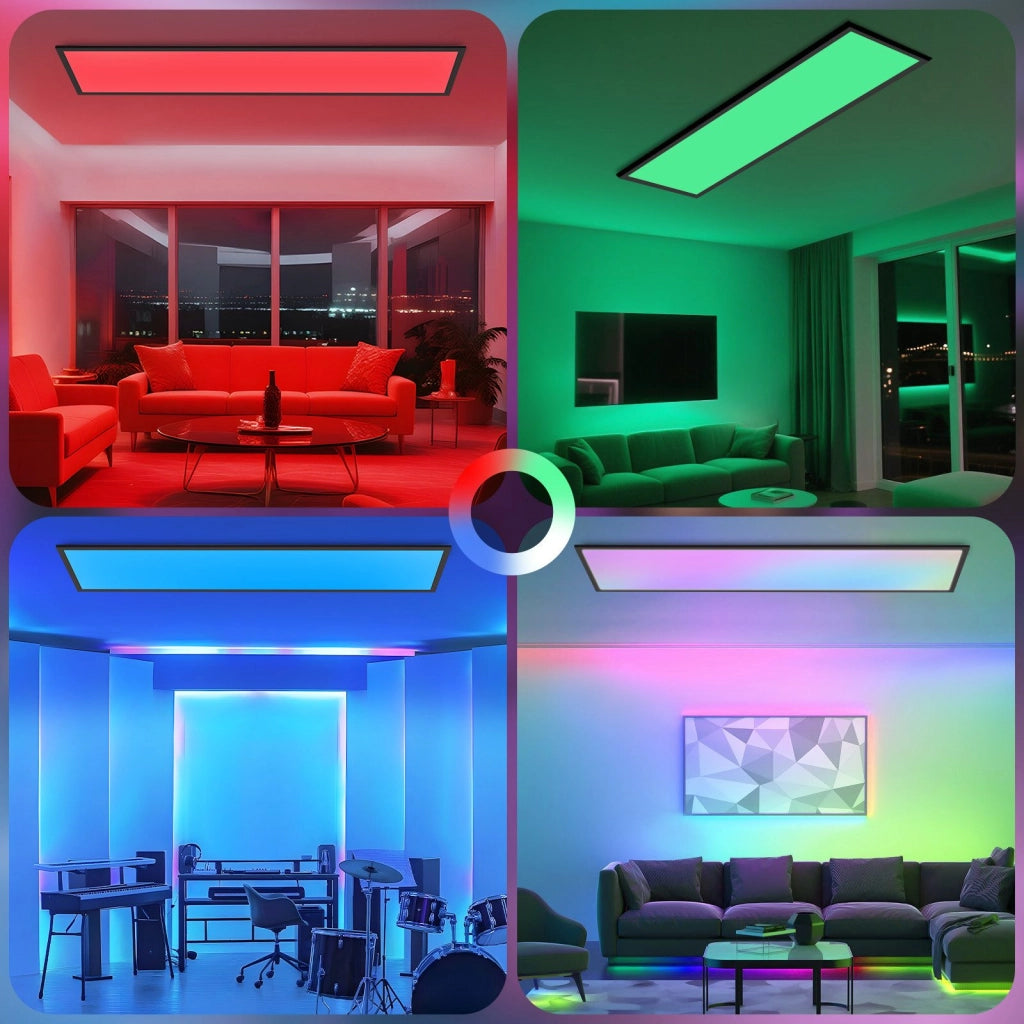 ZMH Plafoniera LED 120x30 cm Dimmabile RGB Cambio Colore da Soffitto Piatto con Telecomando 39W Nero per Ufficio
