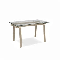 E-STYLO Tavolo allungabile con top tortora in vetro temperato e gambe in metallo tortora, 80cm X 140/200cm H. 76cm.