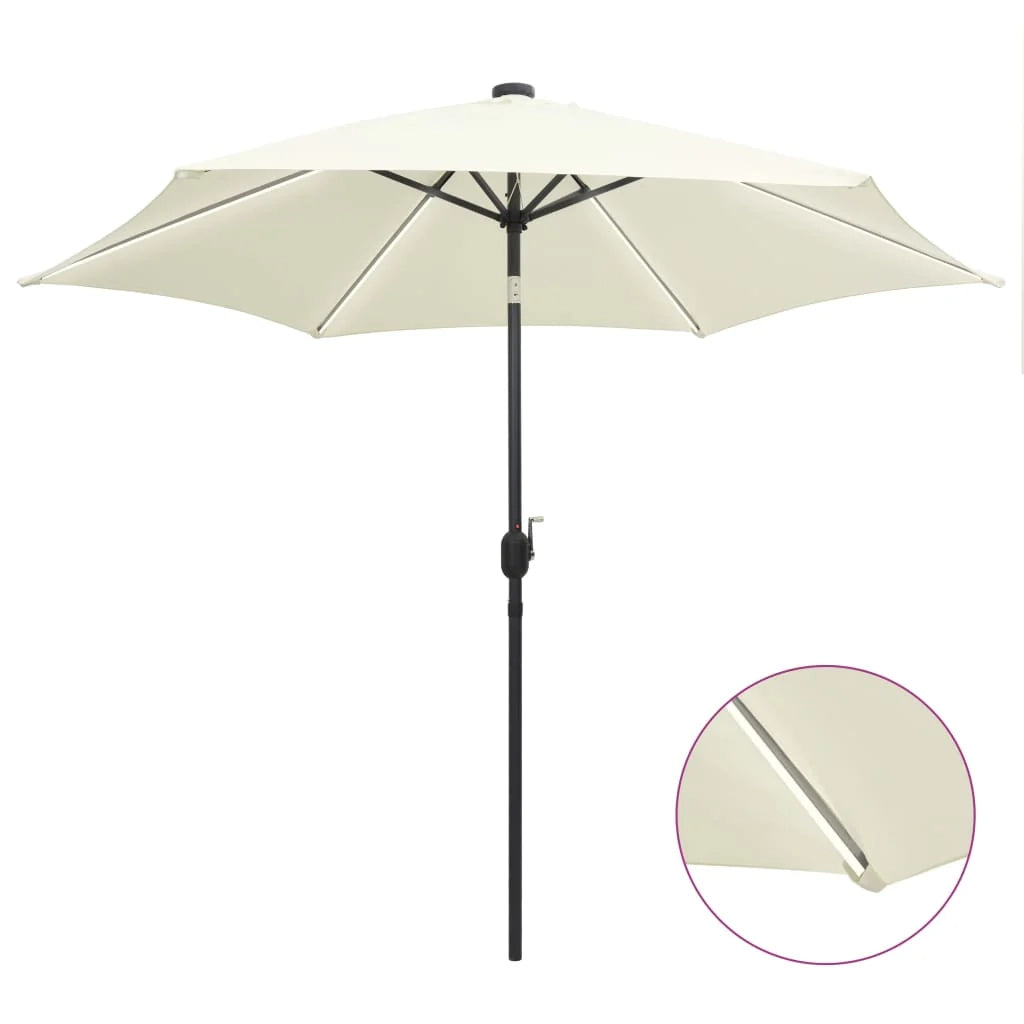 Ombrellone con LED e asta in alluminio da 300 cm colore bianco sabbia 02_0008083