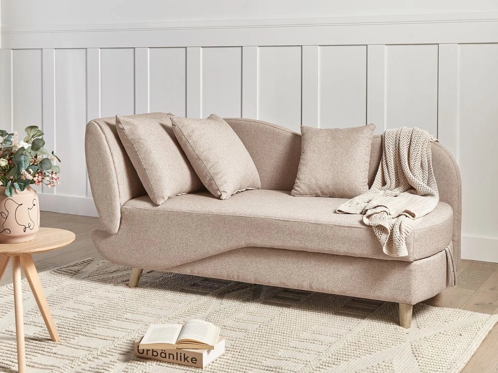 Chaise longue a sinistra in tessuto marrone chiaro con contenitore per il soggiorno moderno