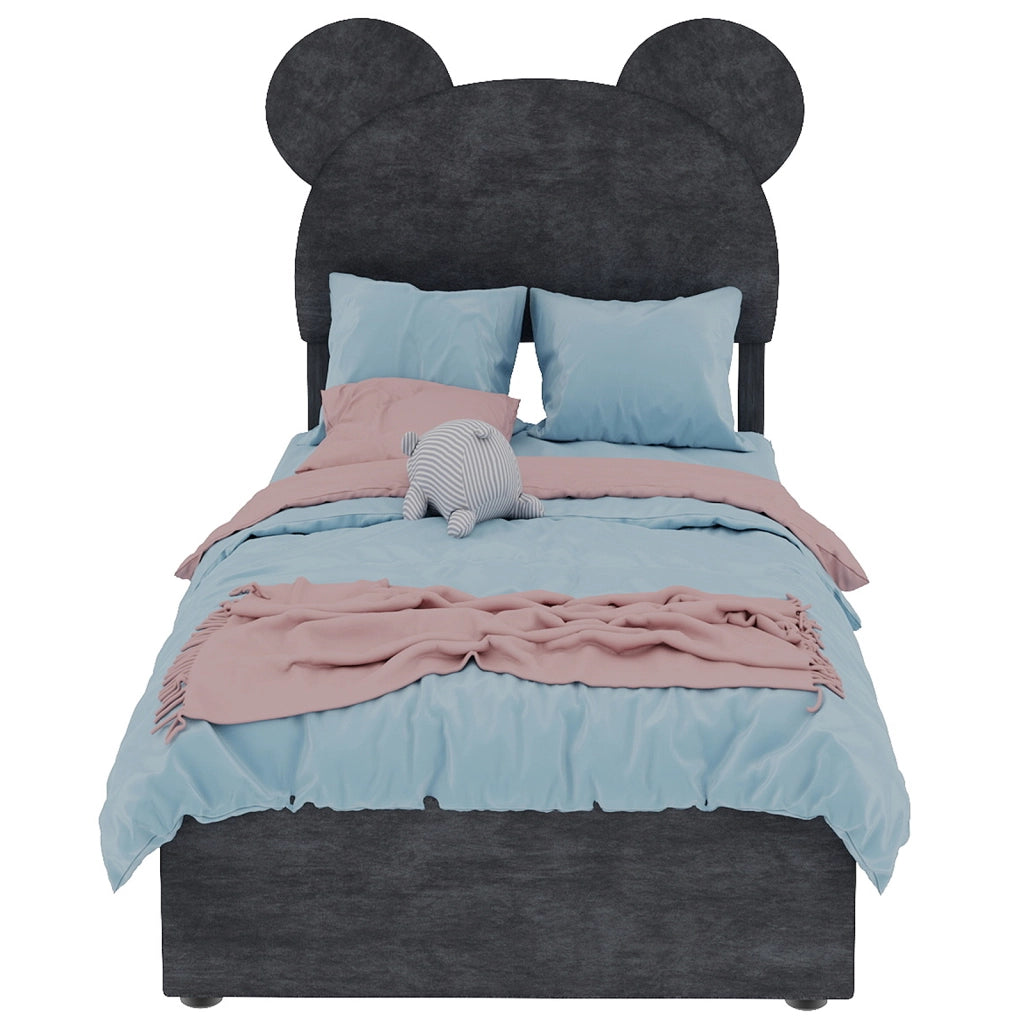 Letto imbottito 90x200 - Xylo - Grigio con funzione di sollevamento