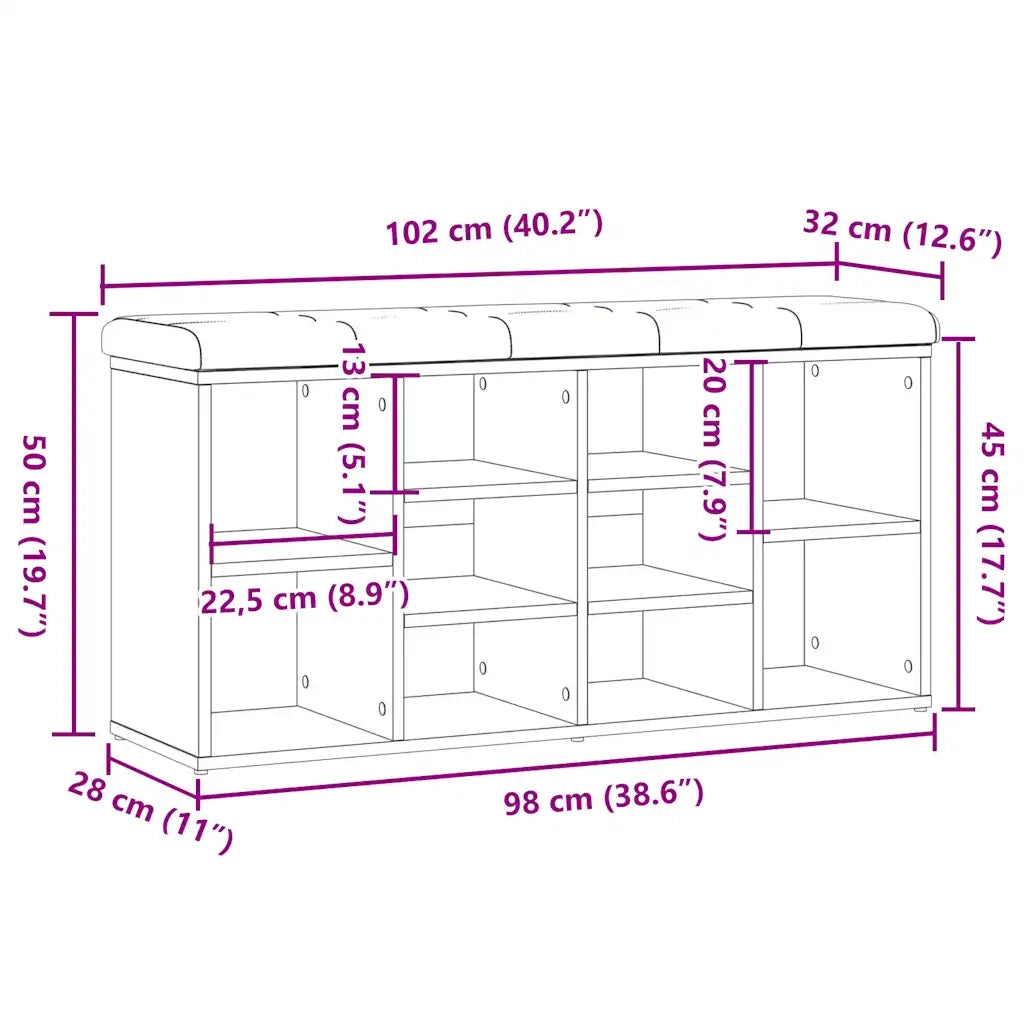 Panca Porta Scarpe Legno Antico 102x32x50 cm Legno Multistrato