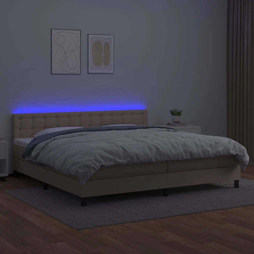 Giroletto Molle Materasso e LED Cappuccino 200x200cm Similpelle 3134248