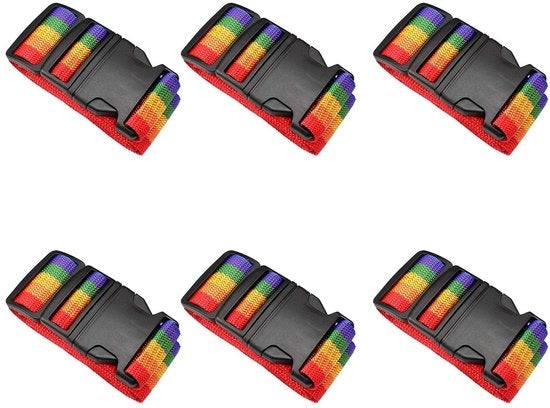 Cintura per bagagli 6 pezzi - Cinturino regolabile - Materiale nylon duraturo - Colore arcobaleno - Ideale per viaggi di lavoro - 5 cm x 180 cm - Cintura per bagagli