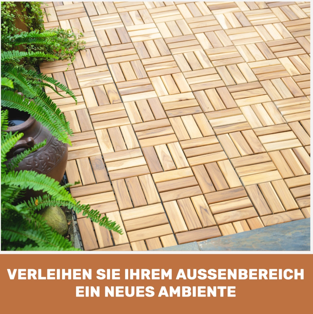 Piastrelle autobloccanti da esterno 12" x 12"; in legno di acacia giallo; spessore 0;75"