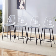 Sgabello da bar trasparente con struttura in metallo nero, design moderno per cucina e zona pranzo