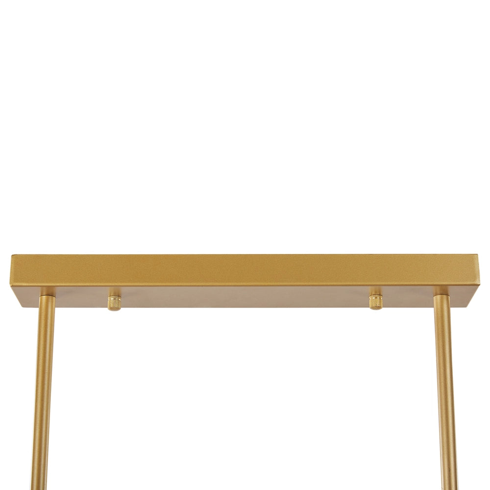 Lampada a Sospensione Metallo dorato 62 cm 5 Luci Binario Sferico Paralumi Vetro Bianco Glamour Design Cucina Sala da Pranzo