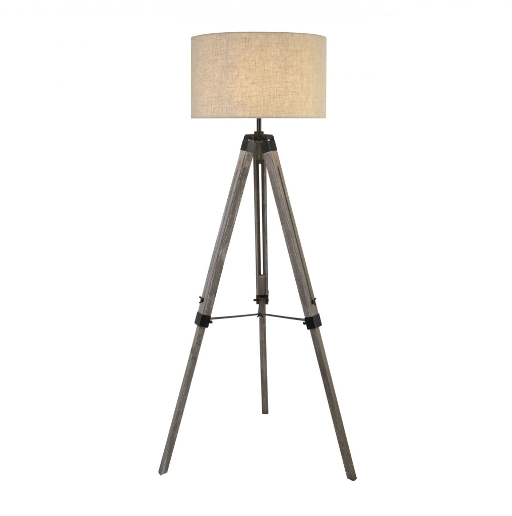 Lampada da terra Easel - Legno chiaro e paralume in lino Ceeam