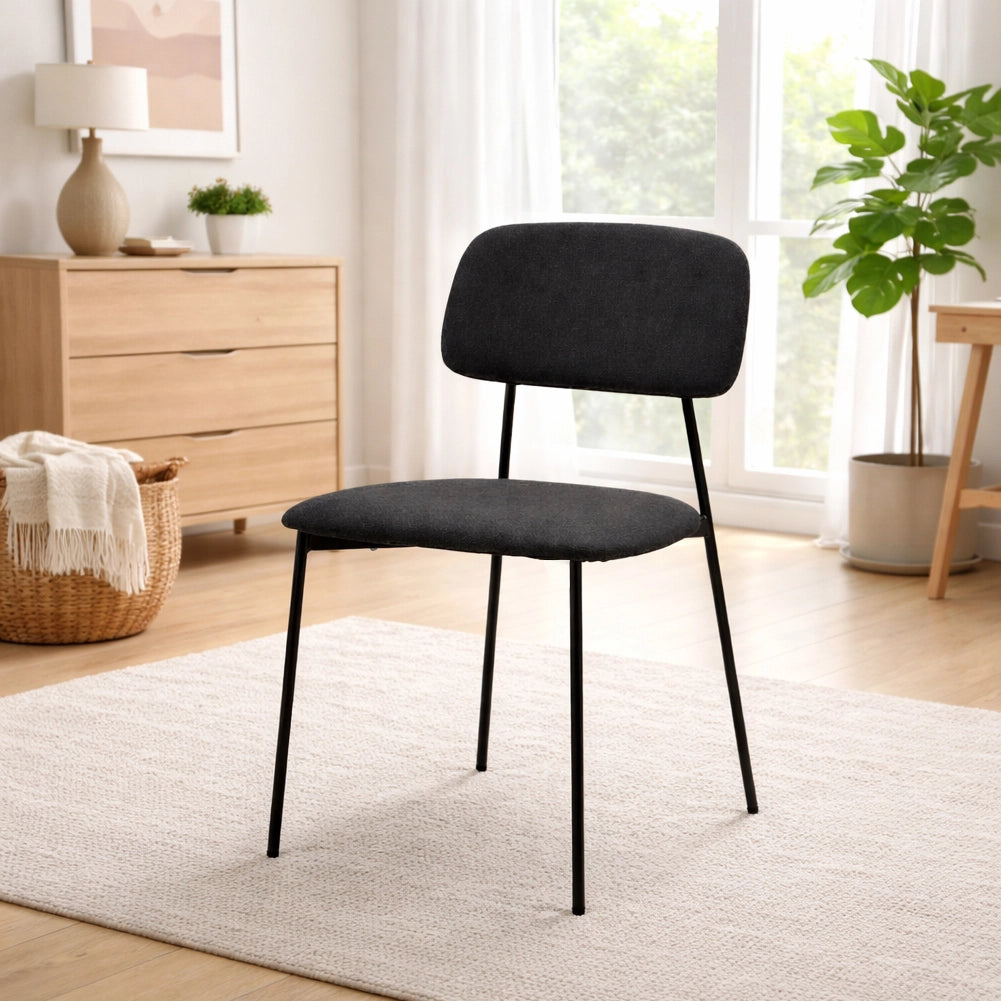 Set 4 Sedie Nere Parigi in Tessuto con Struttura in Metallo e Seduta Ergonomica