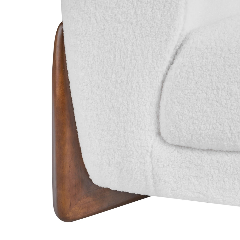 Divano a 3 posti Rivestimento in tessuto bouclè bianco Gambe in legno con braccioli Soggiorno Stile moderno