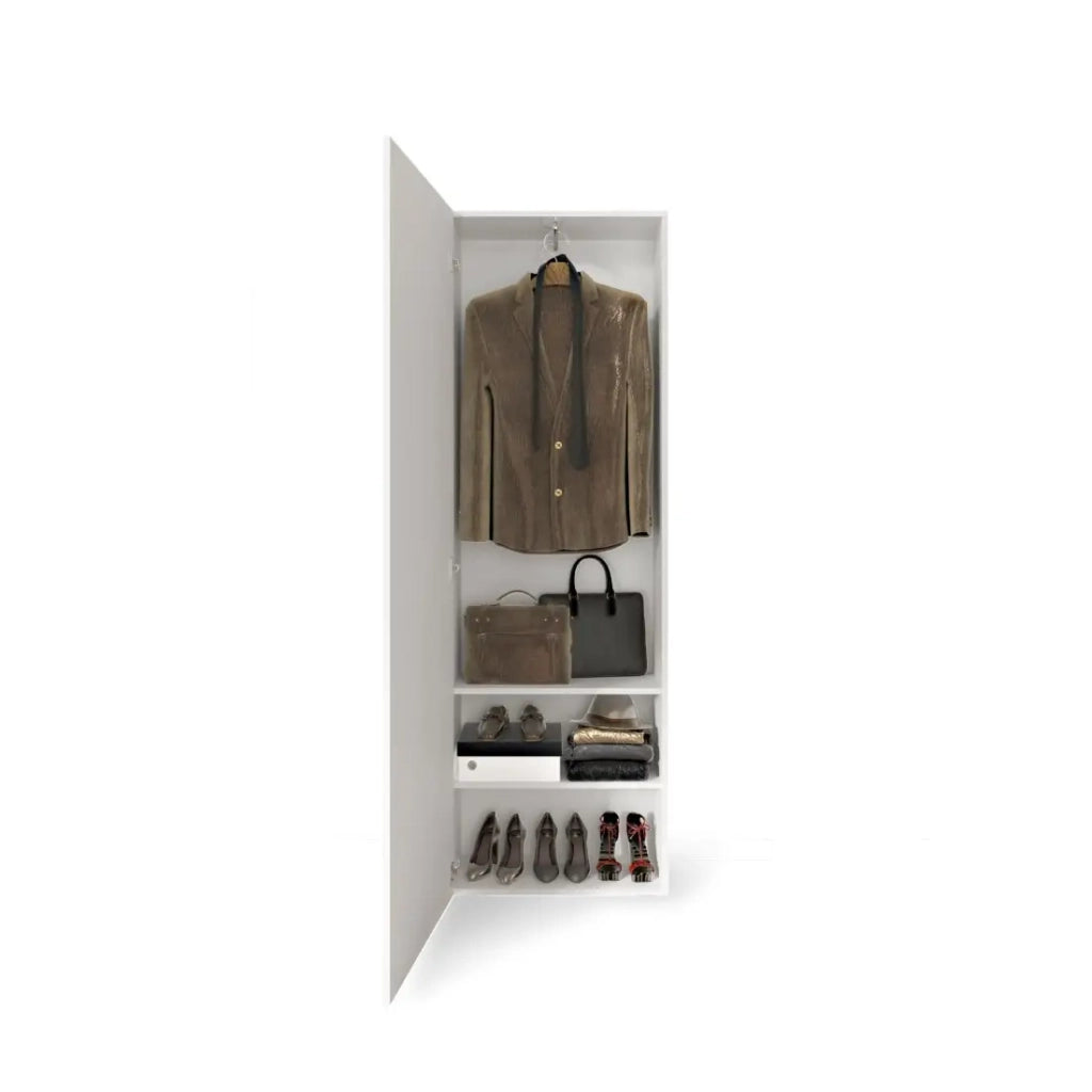 Armadio d'ingresso a 1 porta con specchio, collezione KUBRICK, colore bianco lucido lacato.
