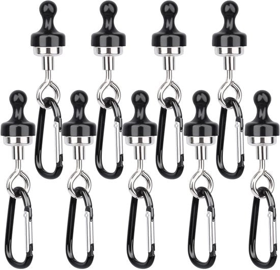 Magnetici uncini forti neri - 12 pezzi - Magnetici neodimio - Uncini per cucina e ufficio - Accessori per campeggio e ufficio