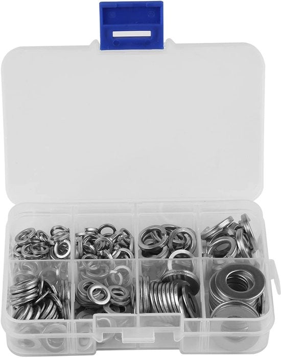 Set di Spaziatori - 200 Pezzi - Spaziatori Piani - Box di Assortimento - Adatto per M5 M6 M8 M10