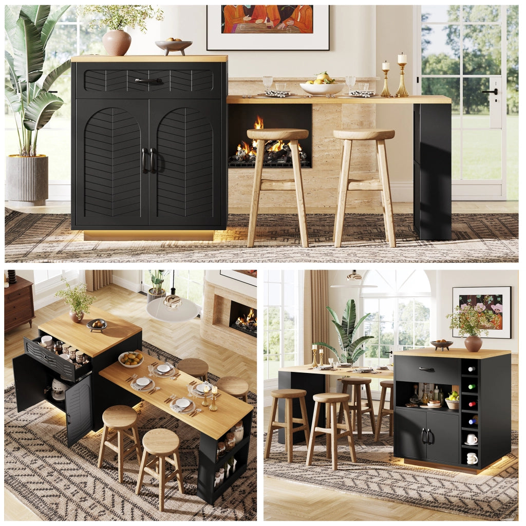 Tavolo Allungabile con Buffet, Cassetti e Luci LED ¨C MINIMAL ¨C Nero/Bianco
