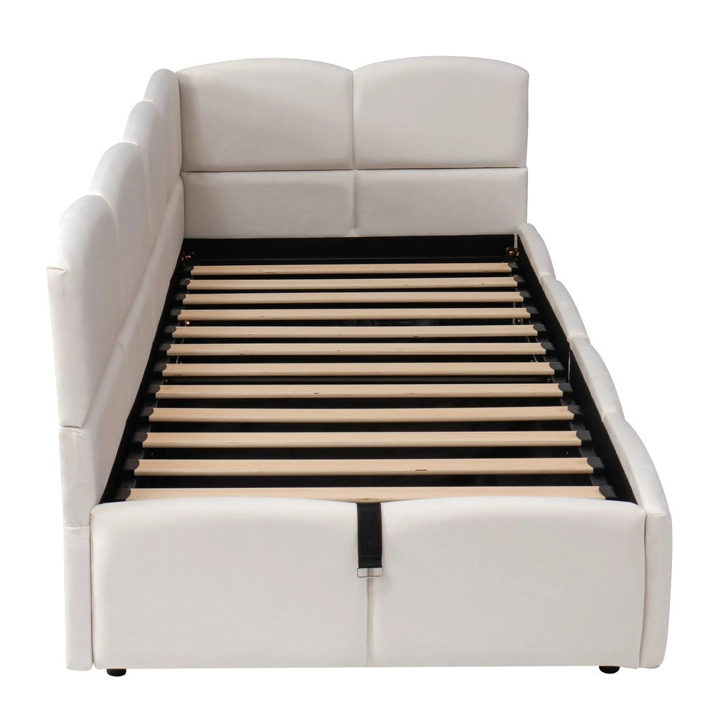 Letto Singolo Imbottito Contenitore con Rete a Doghe ¨C Xylo ¨C Velluto Beige 90x190