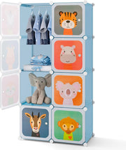 Guardaroba Portatile per Bambini, Armadio Guardaroba Modulare per Bambini con 8 Cubi, per Soggiorno, Camera da Letto, 75 x 35 x 145 cm (Blu)