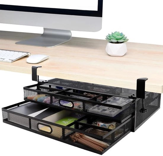 Organizzatore per scrivania con 2 ante - 44 x 30 x 11 cm - In acciaio inossidabile - Nero - Ideale per ufficio e cucina