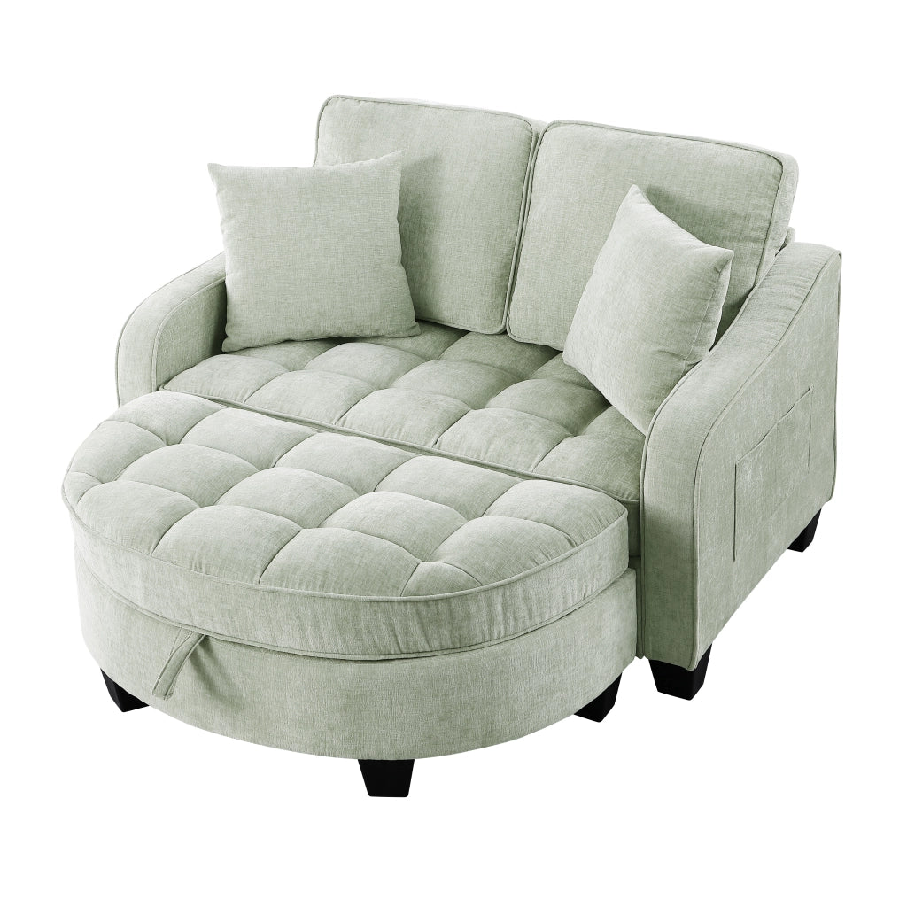 Divano letto convertibile con pouf contenitore; tessuto traspirante; eucalipto ciano 132 Ã— 129 Ã— 93 cm