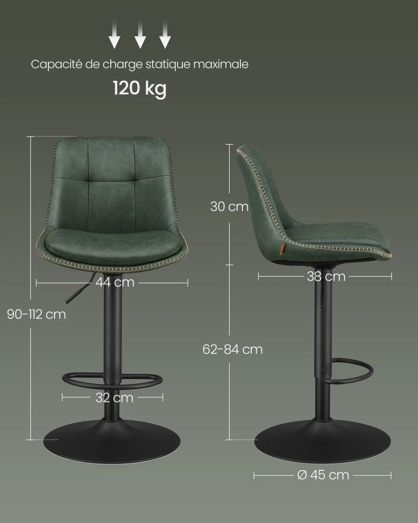 Sgabelli da bar set di 2 sedie da cucina seduta girevole altezza regolabile imbottita in similpelle con schienale e poggiapiedi bancone da pranzo acciaio verde 12_0007739