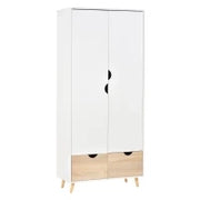 Armadio a Due Ante in Legno con 1 Ripiano, 1 Appendiabiti, 2 Cassetti con Maniglie Intagliate, Bianco 80x40x180cm