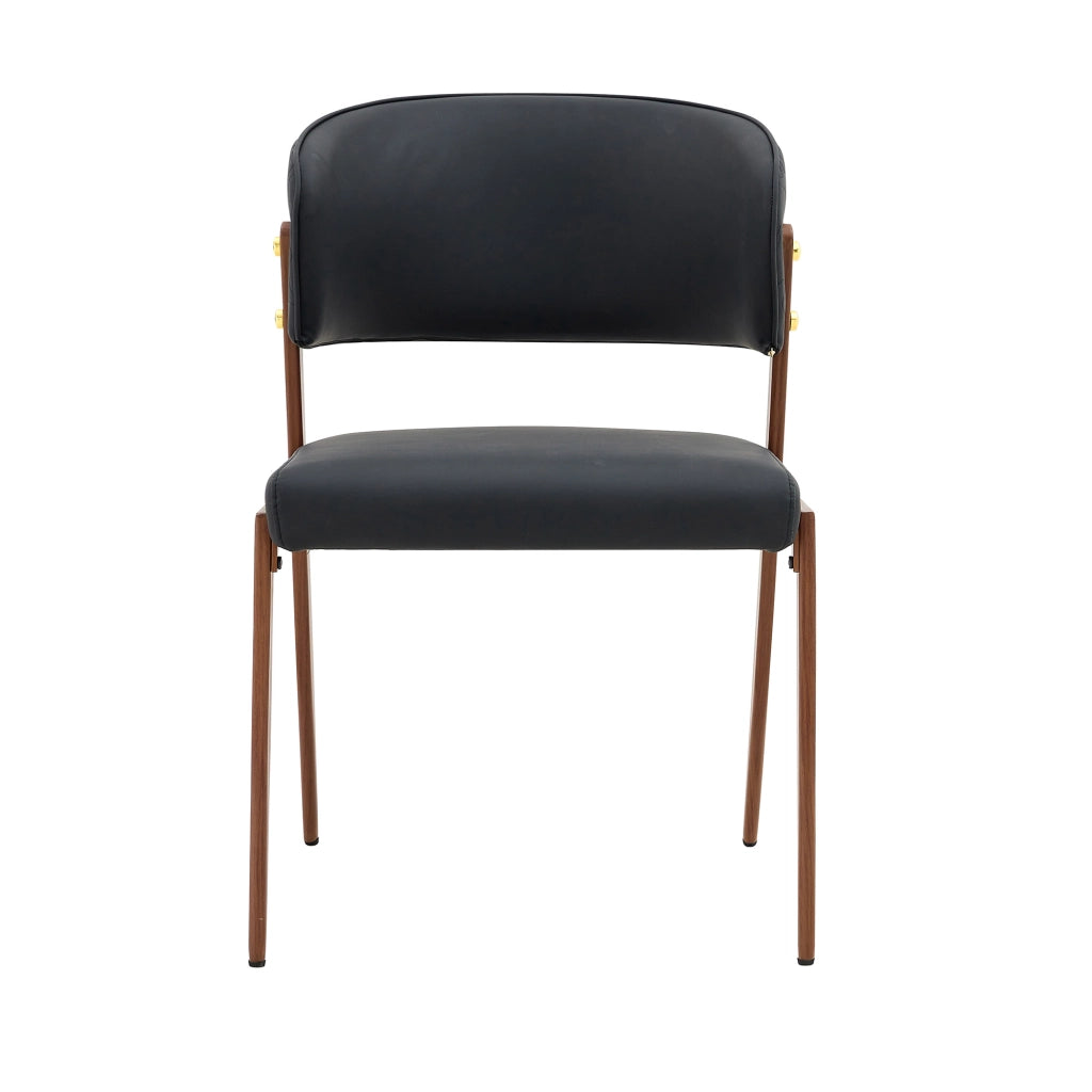 Set di 2 sedie da pranzo moderne in similpelle nera con struttura in metallo