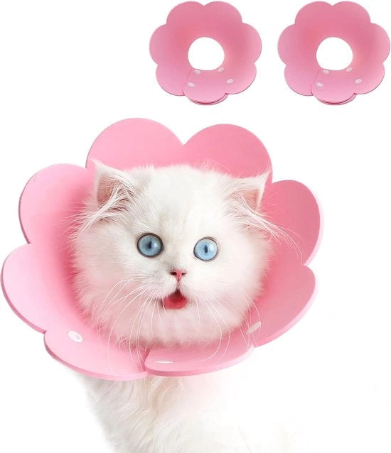 Due collari per cani e gatti, protezione di cura, morbidi per animali domestici, protezione del collo, gatto, protezione da lesioni, protezione del collo e collare regolabile per la produzione in caso di interventi chirurgici di ferite (rosa, M)
