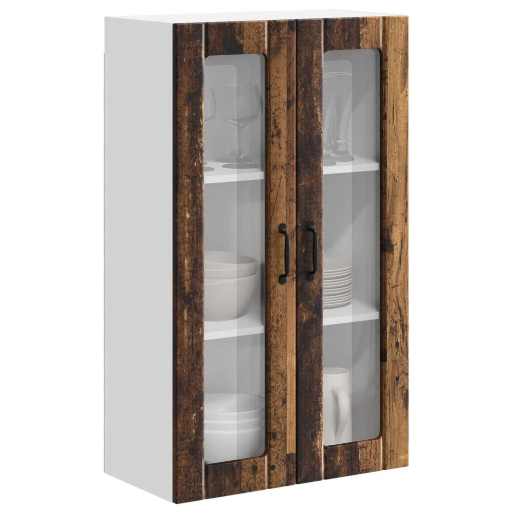 Pensile da cucina | Mobile in vetro da parete LUCCA Legno antico 60 x 31 x 100 cm