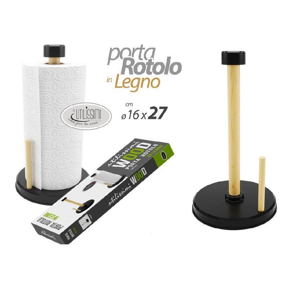 Trade Shop - Porta Rotolo Carta Cucina In Legno 16x27cm Supporto Portarotolo Verticale 838286 -