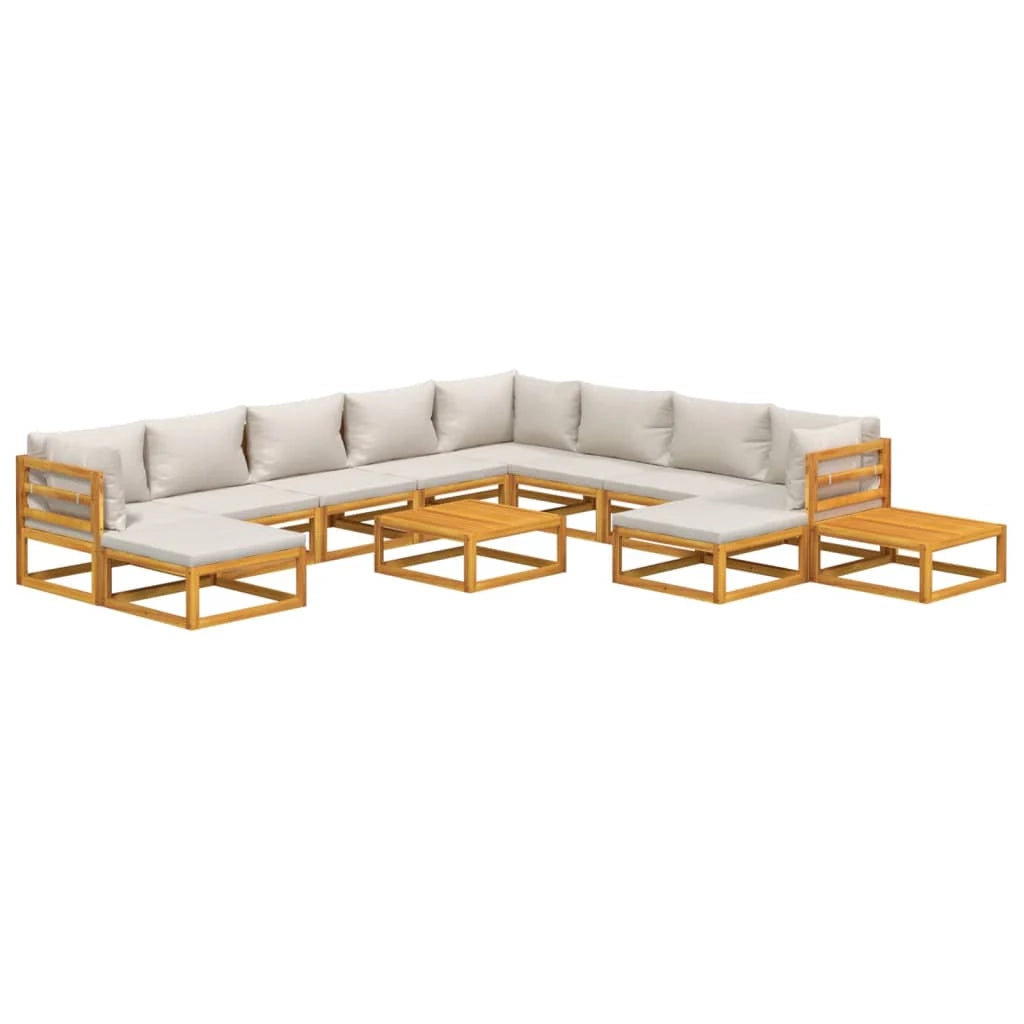 Set di mobili da giardino mobili da esterno 12 pezzi con cuscini grigio chiaro legno massello 02_0015586