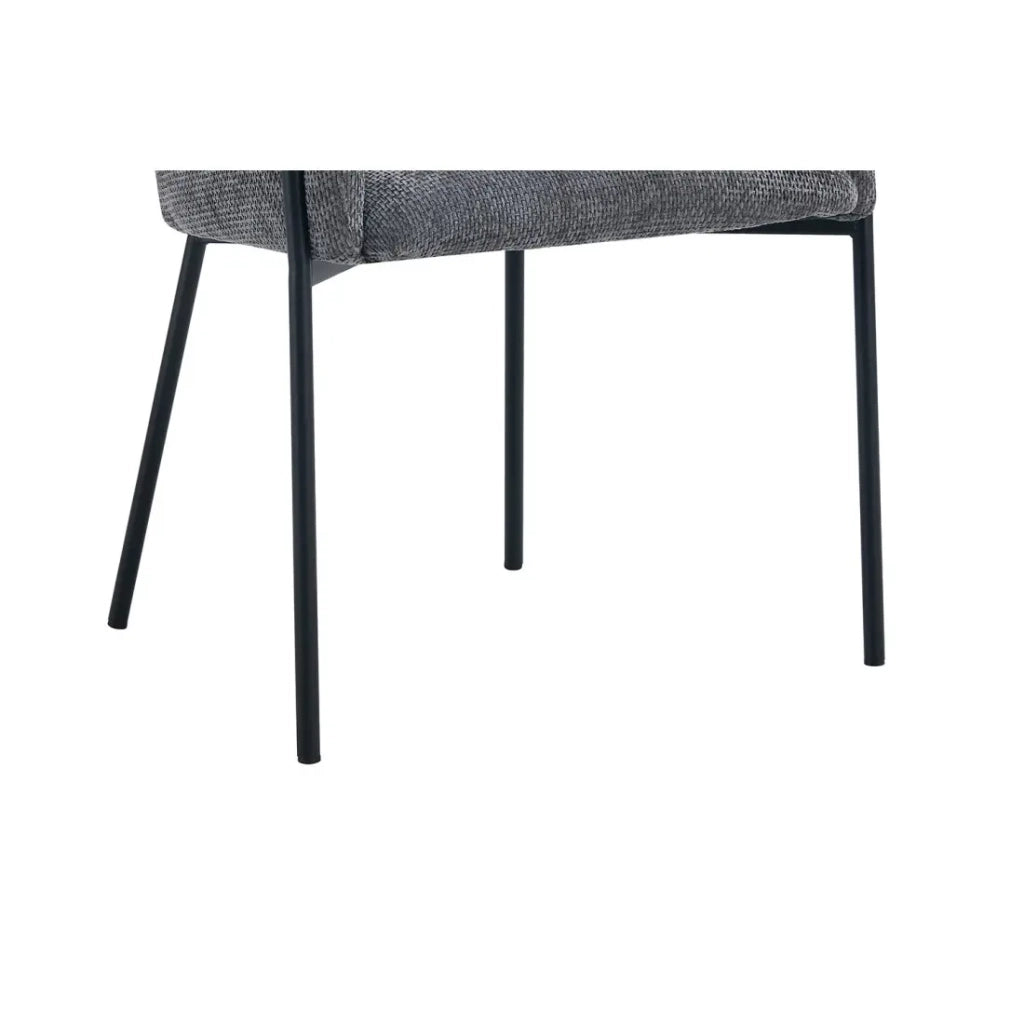Sedia da pranzo CAMPBELL – Tessuto grigio – Braccioli – Piedi in metallo nero – Stile design / industriale