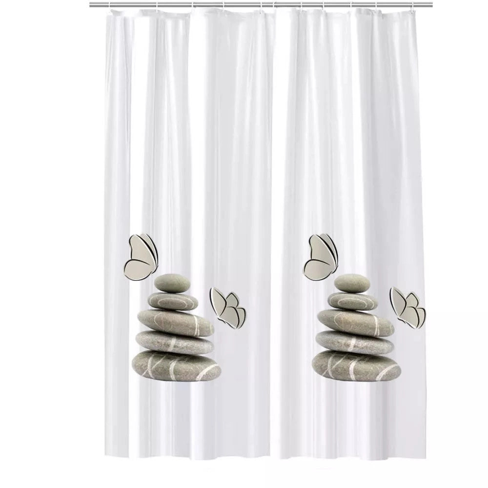Trade Shop - Tenda Doccia Vasca Bagno Impermeabile Decorata Sassi Shabby Chic 240x200cm 87566 -