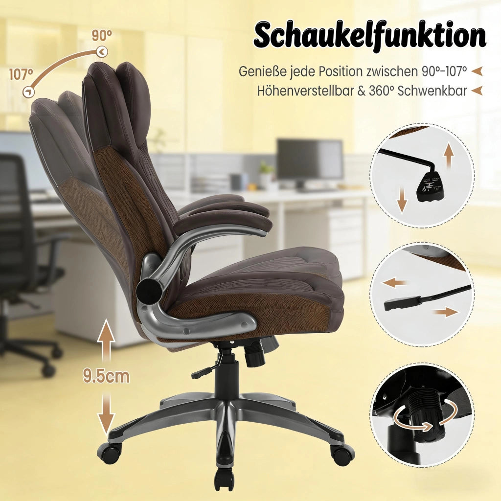 SEDIA DIREZIONALE Schienale alto 67,5x110,5-120x73 cm Marrone PU, rete, metallo