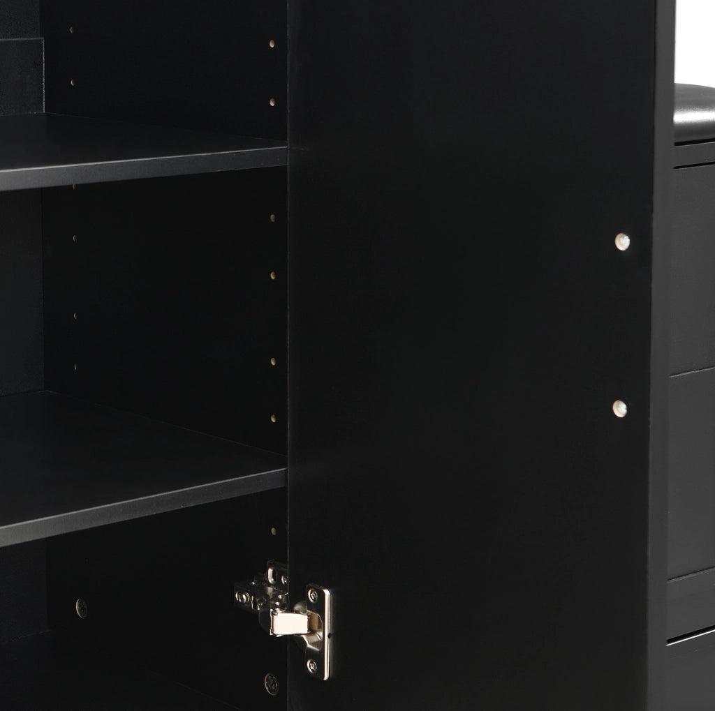 Mobile da ingresso ULEVR 110x33x185,5 cm con specchio, scarpiera, panca e ripiani regolabili, nero