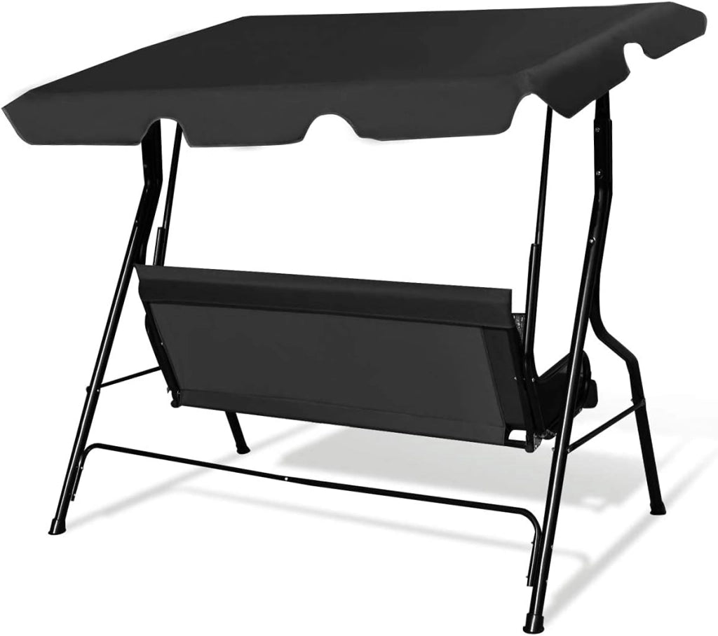 Dondolo da Giardino, a 3 Posti, Sedia da Oscillazione, Altalena con Tettuccio Ricambiabile, Portata di 210 kg, Verde/Marrone/Nero