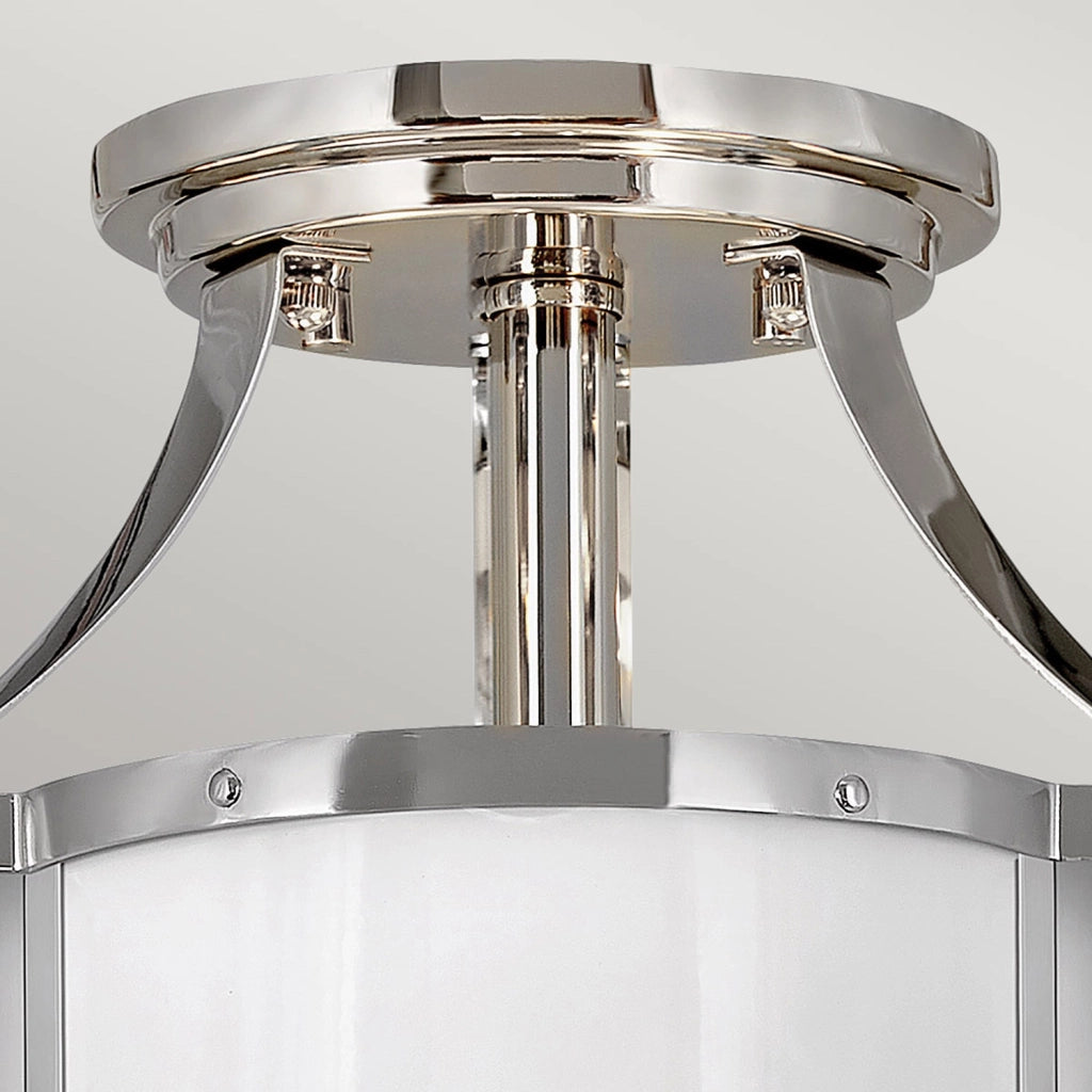 Lampada A Soffitto Contemporanea Chance Acciaio Nichel Lucido Vetro Bianco 2 Luci E27