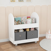 Scaffale Portagiochi per Bambini 2 Ceste in Tessuto e Libreria 70x40x78 cm in MDF Bianco e Grigio