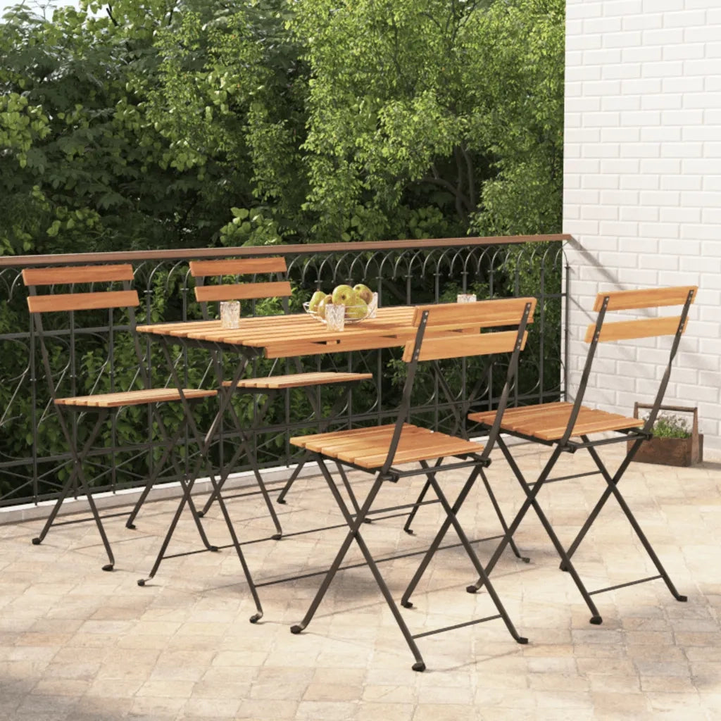 Set BistrÃ² Pieghevole 5pz in Legno Massello di Acacia e Acciaiocod mxl 124156