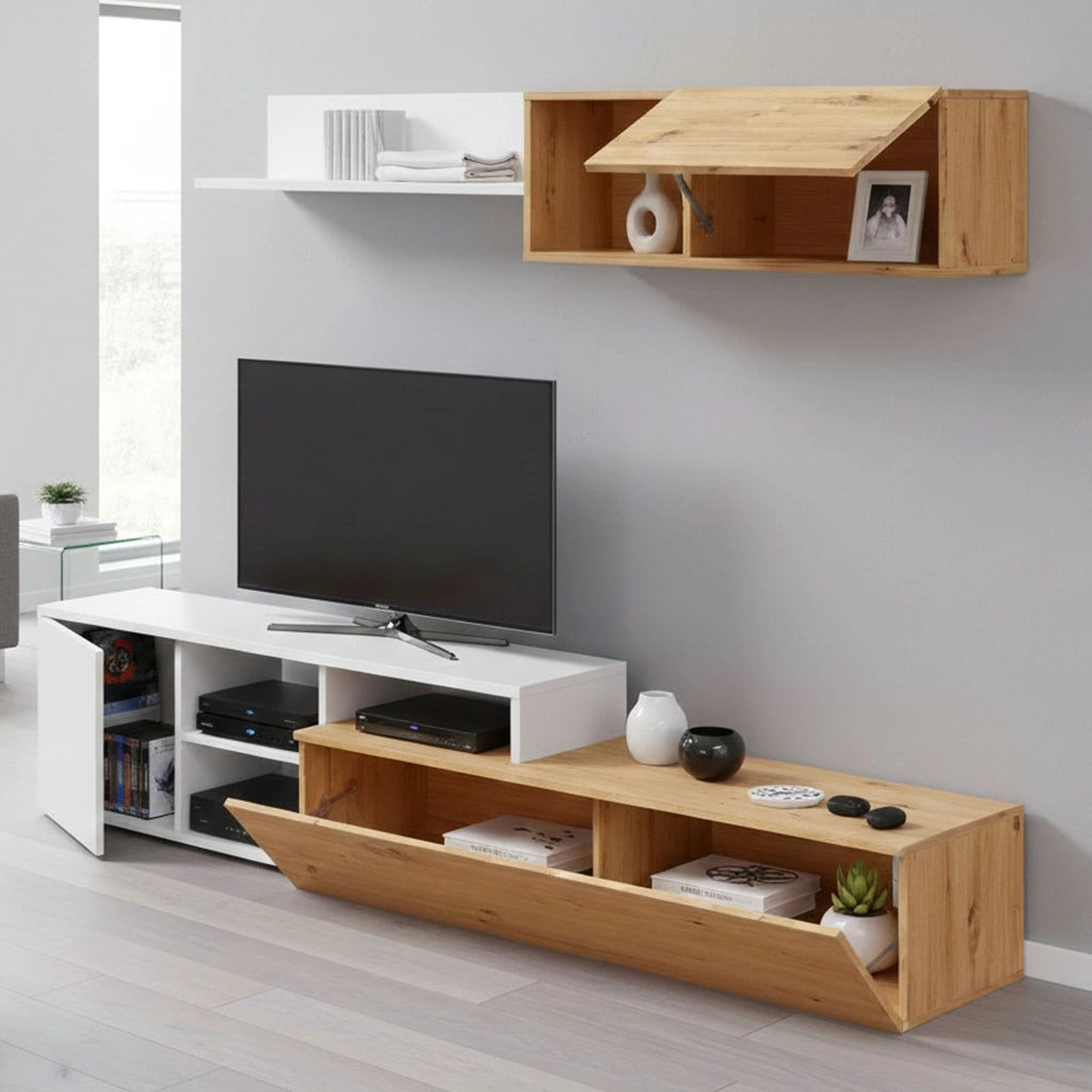 Mobile Soggiorno Aligator, Parete Attrezzata Modulabile, 220x40x44h cm Marrone Rovere Nodi