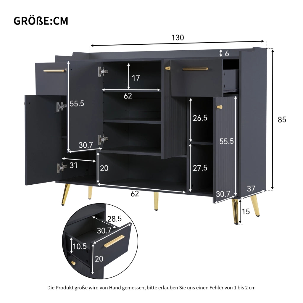 Scarpiera con 2 Cassetti e 4 Ante ¨C MINIMAL ¨C Nero, Metallo, 130x37x100 cm