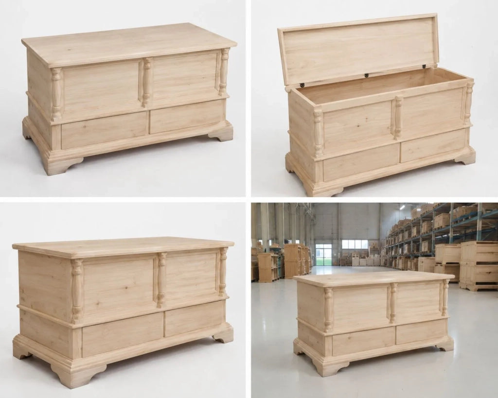 Cassapanca legno 2 cassetti con colonne grezzo 120x46x51 (5006) - Mobili 2G