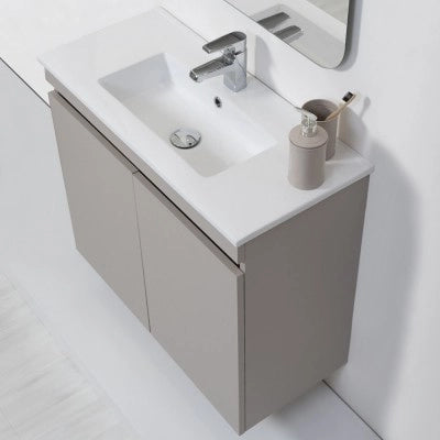 Mobile Bagno Sospeso 2 Ante Tortora L.80cm con Specchio