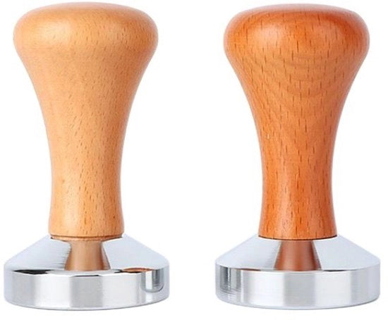 2 x tampone per caffè - Espressotampone - Nuova caffettiera a stantuffo - 51mm - Legno - Acciaio inossidabile (Bianco & Nero)