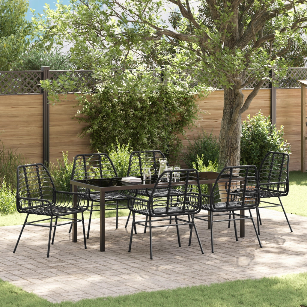 Set da Pranzo da Giardino 7 Pezzi Nero Polyrattan