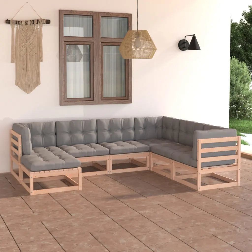 Set Divani da Giardino 7 pz con Cuscini Legno Massello di Pino cod mxl 44194